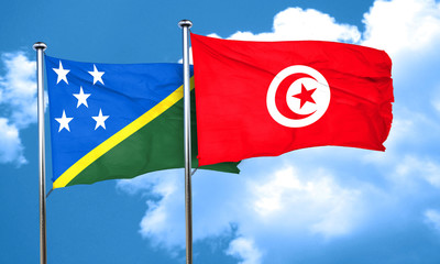 Solomon islands flag with Tunisia flag, 3D rendering