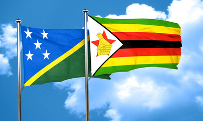 Solomon islands flag with Zimbabwe flag, 3D rendering