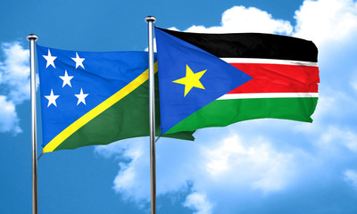 Solomon islands flag with South Sudan flag, 3D rendering