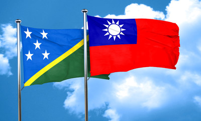 Solomon islands flag with Taiwan flag, 3D rendering