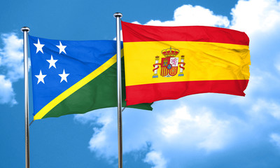 Solomon islands flag with Spain flag, 3D rendering