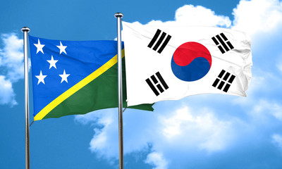 Solomon islands flag with South Korea flag, 3D rendering