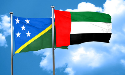 Solomon islands flag with UAE flag, 3D rendering