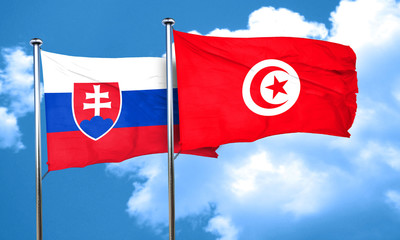 Slovakia flag with Tunisia flag, 3D rendering