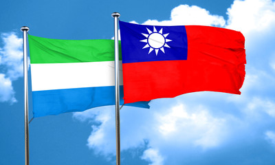 Sierra Leone flag with Taiwan flag, 3D rendering