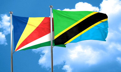 seychelles flag with Tanzania flag, 3D rendering