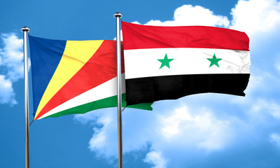 seychelles flag with Syria flag, 3D rendering