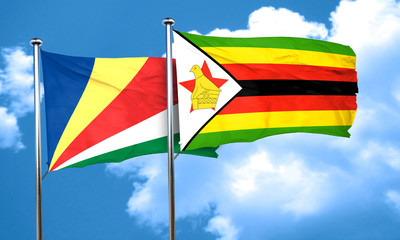 seychelles flag with Zimbabwe flag, 3D rendering