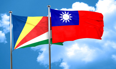 seychelles flag with Taiwan flag, 3D rendering