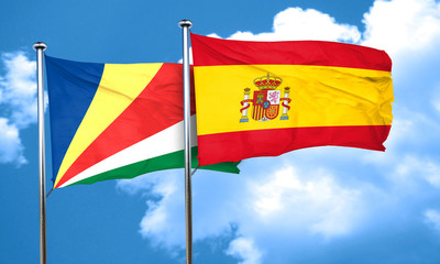 seychelles flag with Spain flag, 3D rendering