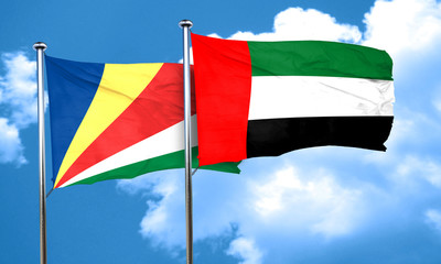 seychelles flag with UAE flag, 3D rendering