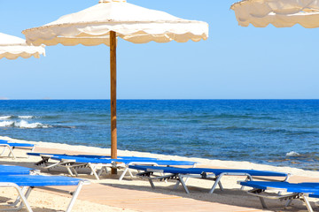 Sunbeds and umbrellas on the beach