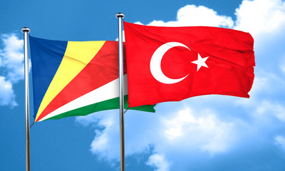 seychelles flag with Turkey flag, 3D rendering