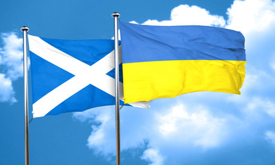 scotland flag with Ukraine flag, 3D rendering