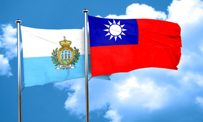 san marino flag with Taiwan flag, 3D rendering