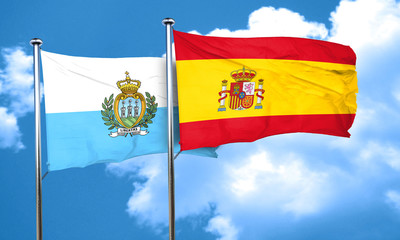 san marino flag with Spain flag, 3D rendering