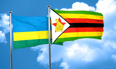Rwanda flag with Zimbabwe flag, 3D rendering