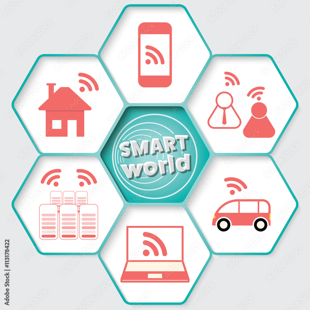 Poster set of five hexagons for your text and icon with the words smart