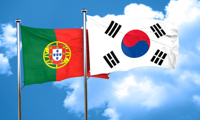 Portugal flag with South Korea flag, 3D rendering