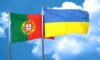 Portugal flag with Ukraine flag, 3D rendering