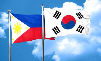 Philippines flag with South Korea flag, 3D rendering