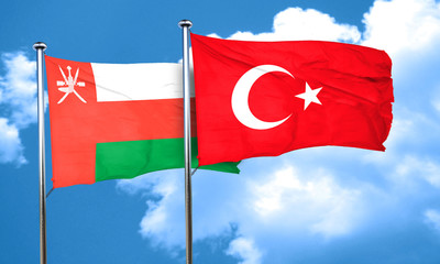 Oman flag with Turkey flag, 3D rendering