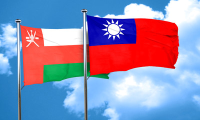 Oman flag with Taiwan flag, 3D rendering