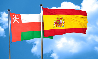 Oman flag with Spain flag, 3D rendering