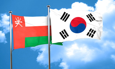 Oman flag with South Korea flag, 3D rendering
