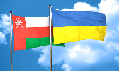 Oman flag with Ukraine flag, 3D rendering