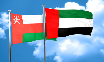 Oman flag with UAE flag, 3D rendering