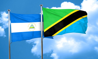 nicaragua flag with Tanzania flag, 3D rendering
