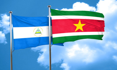 nicaragua flag with Suriname flag, 3D rendering