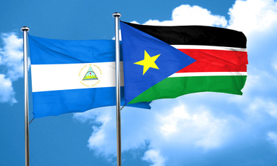 nicaragua flag with South Sudan flag, 3D rendering