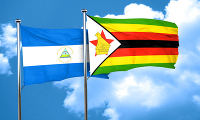 nicaragua flag with Zimbabwe flag, 3D rendering