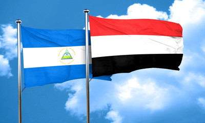 nicaragua flag with Yemen flag, 3D rendering