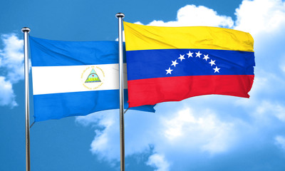 nicaragua flag with Venezuela flag, 3D rendering