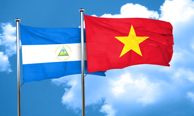 nicaragua flag with Vietnam flag, 3D rendering