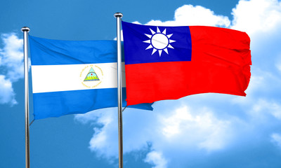 nicaragua flag with Taiwan flag, 3D rendering