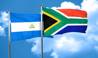 nicaragua flag with South Africa flag, 3D rendering