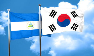 nicaragua flag with South Korea flag, 3D rendering