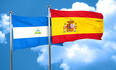 nicaragua flag with Spain flag, 3D rendering