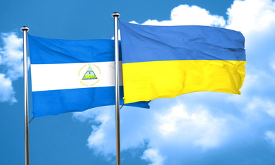 nicaragua flag with Ukraine flag, 3D rendering