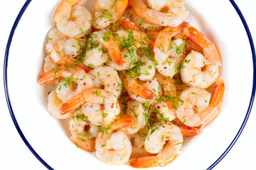 Fototapeta na wymiar shrimps cooked with garlic and dill