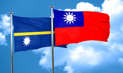 Nauru flag with Taiwan flag, 3D rendering