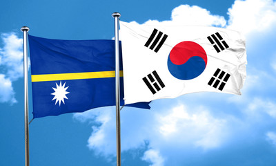 Nauru flag with South Korea flag, 3D rendering