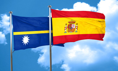 Nauru flag with Spain flag, 3D rendering