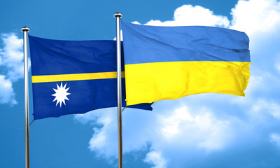 Nauru flag with Ukraine flag, 3D rendering