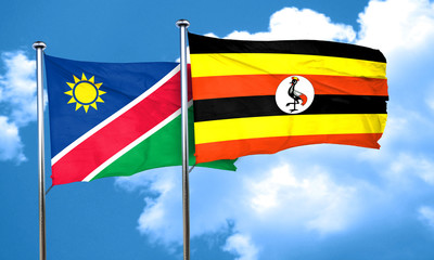 Namibia flag with Uganda flag, 3D rendering