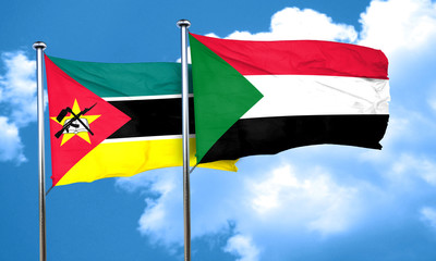 Mozambique flag with Sudan flag, 3D rendering